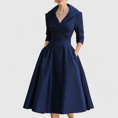 Elegant Satin Midi Dress for Women with Elbow Sleeve Formal Wedding Guest Style