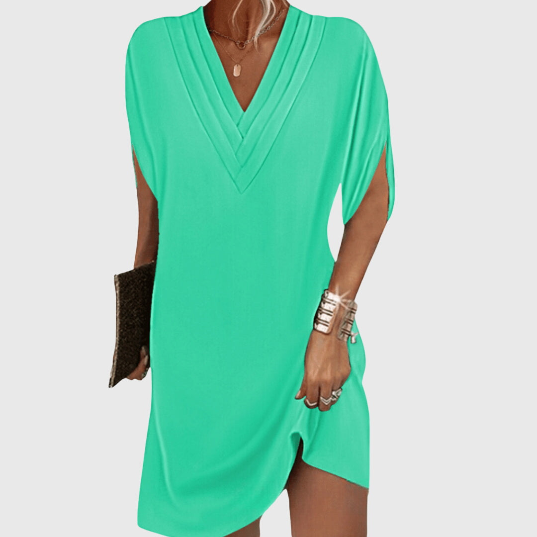 Effortless Mini Dress for Women with V Neck Draped Style