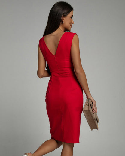 Elegant Red Midi Dress for Women with Wedding Guest Dress Style