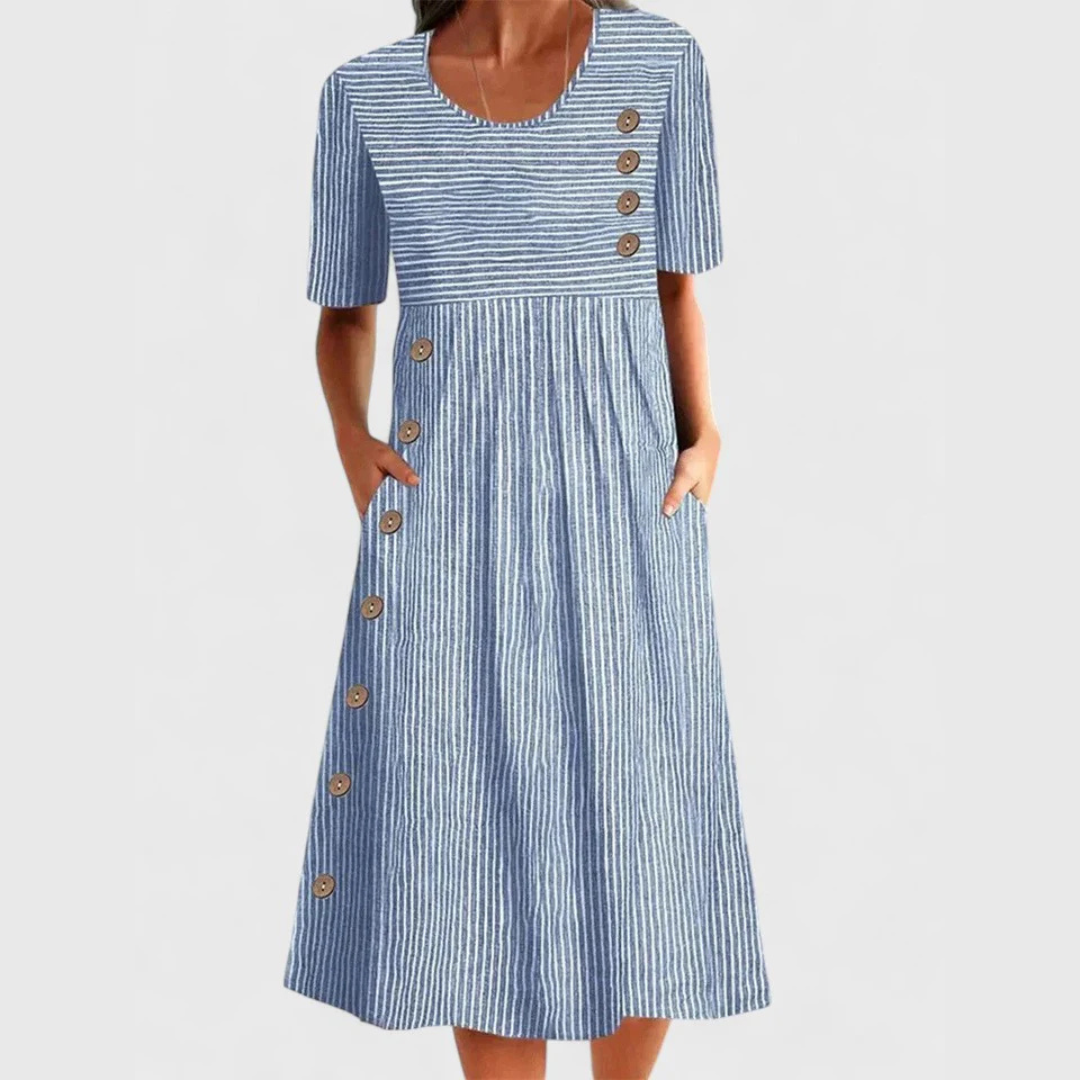 Comfortable Striped Midi Dress for Women with Short Sleeve Style