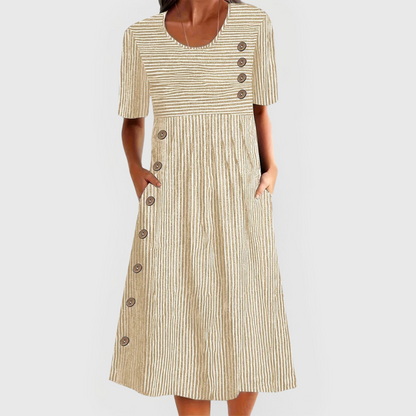 Comfortable Striped Midi Dress for Women with Short Sleeve Style