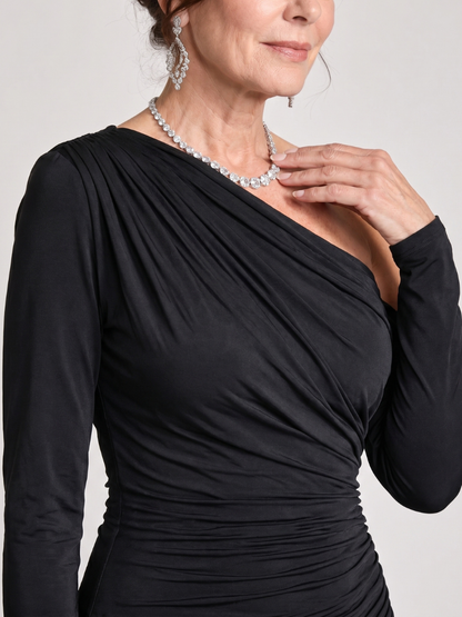 Elegant Black Maxi Dress for Women with One Shoulder Wedding Guest Dress Style
