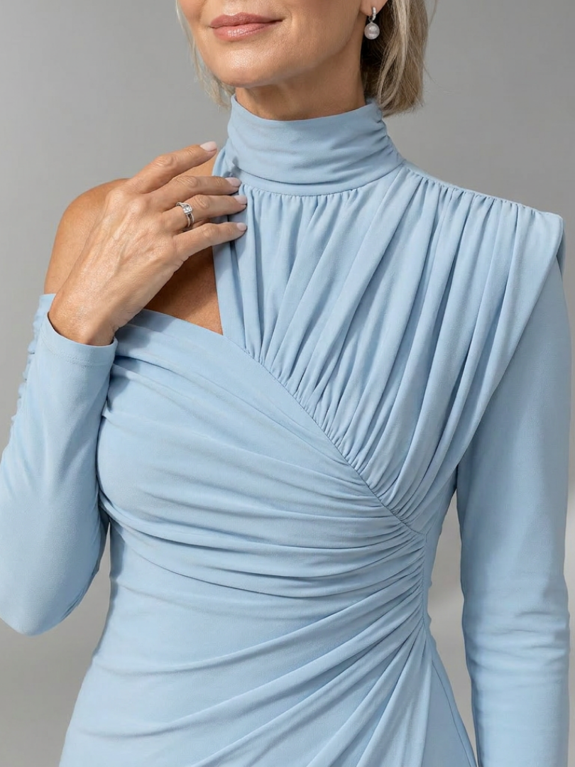Elegant Midi Dress for Women with Mock Neck Wedding Guest Dress Style