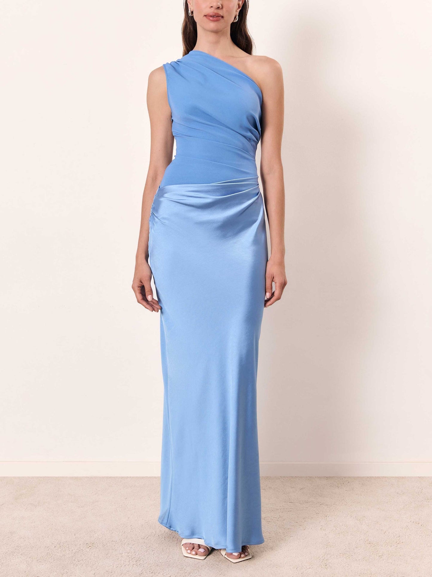 Elegant Satin Maxi Dress for Women with One Shoulder Formal Wedding Guest Style