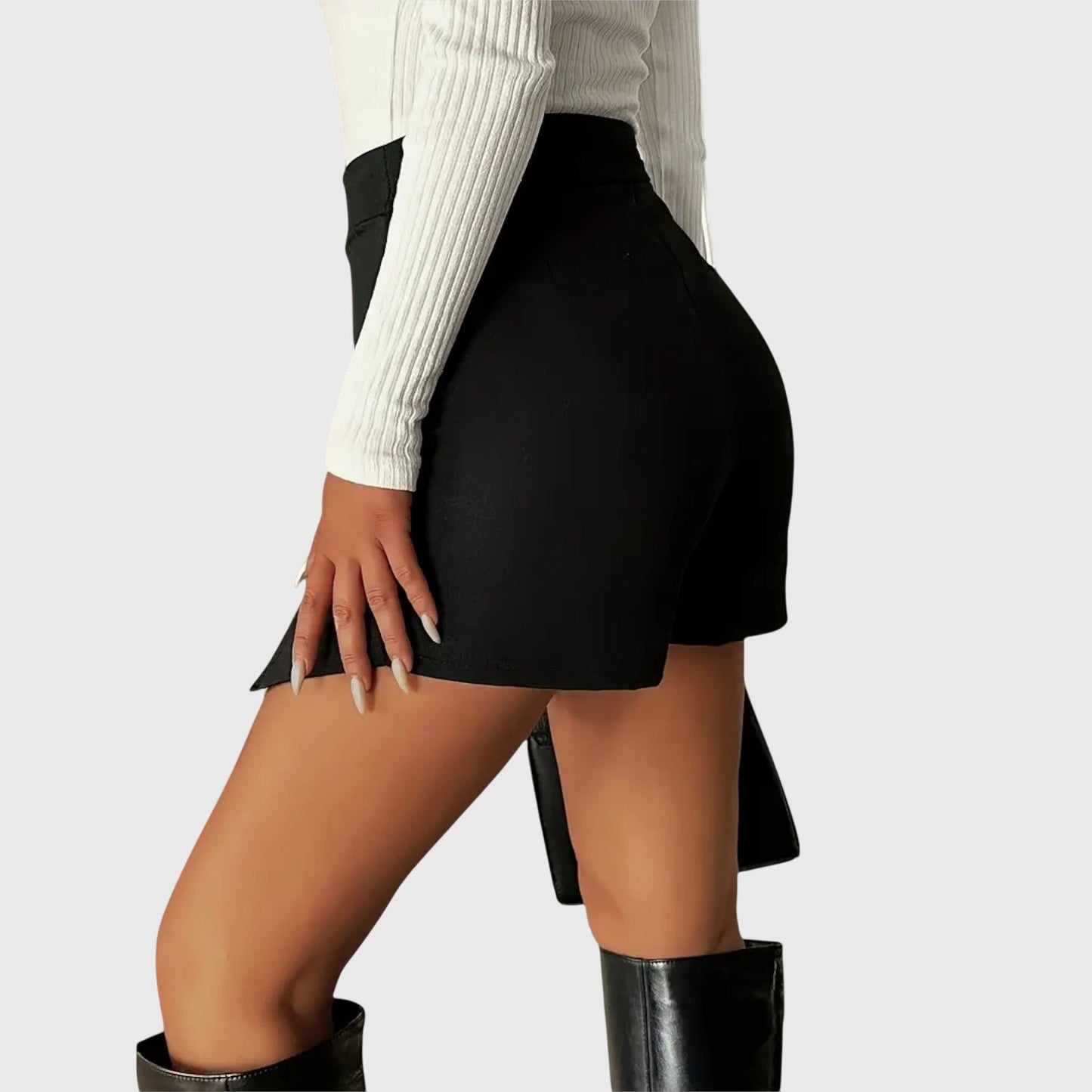 Stylish Black Mini Skirt for Women with High Waist Asymmetric Split Hem Fitted Pencil Casual Style