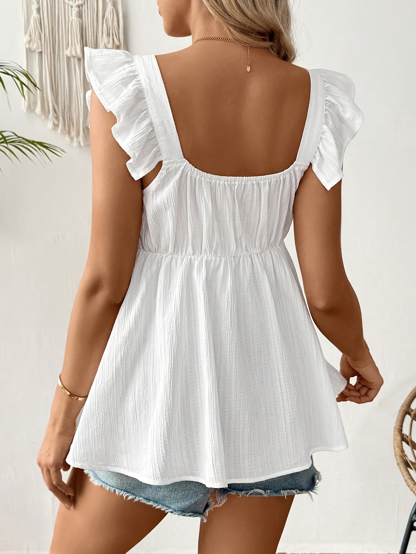 Effortless White Maternity Top for Women with Ruffle Sleeve Style
