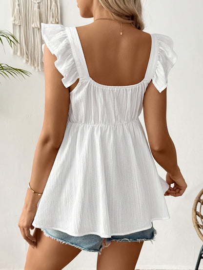 Effortless White Maternity Top for Women with Ruffle Sleeve Style