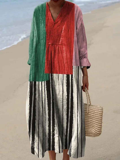 Elegant Maxi Dress for Women with Patchwork Print