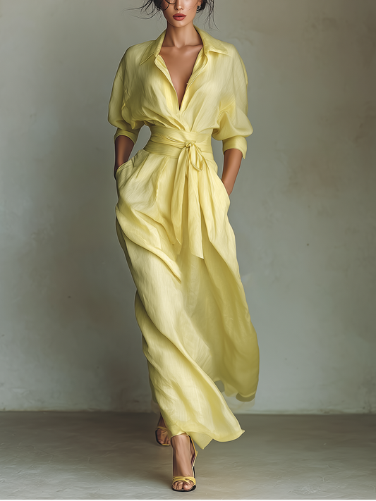 Stylish Yellow Shirt Dress for Women with Long Style
