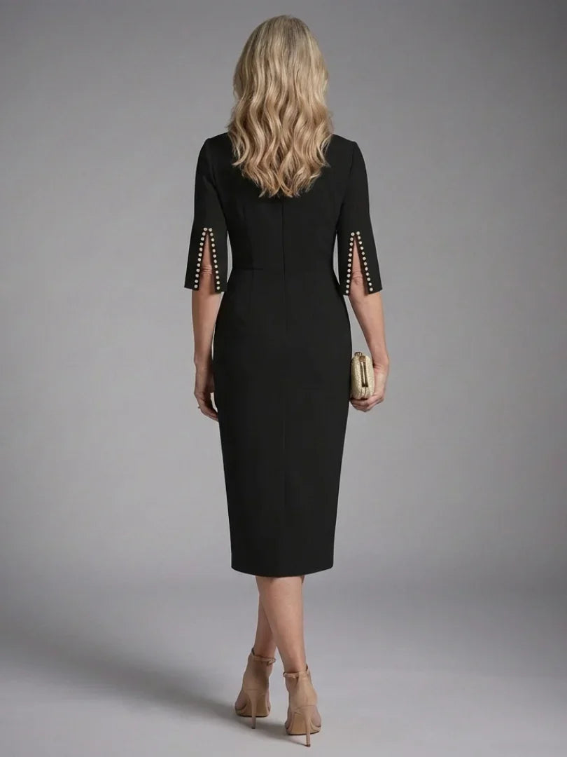 Elegant Midi Dress for Women with Bateau Neck Wedding Guest Dress Style