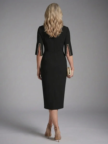 Elegant Midi Dress for Women with Bateau Neck Wedding Guest Dress Style