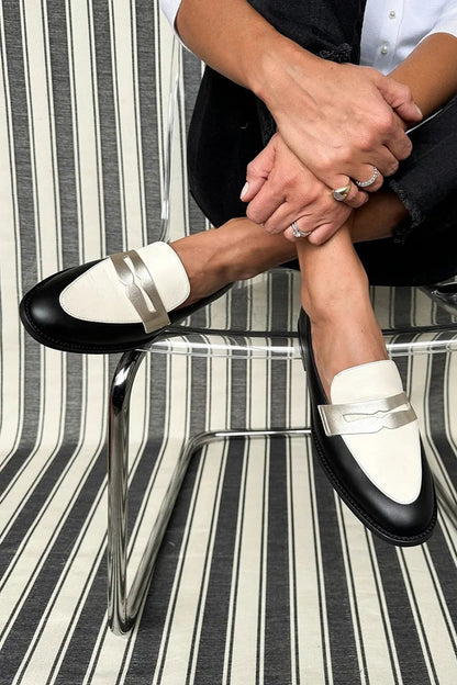 Stylish Black and White Penny Loafers for Women