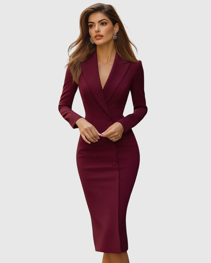 Elegant Blazer Midi Dress for Women with Lapel Collar Style