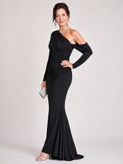 Elegant Black Maxi Dress for Women with One Shoulder Wedding Guest Dress Style