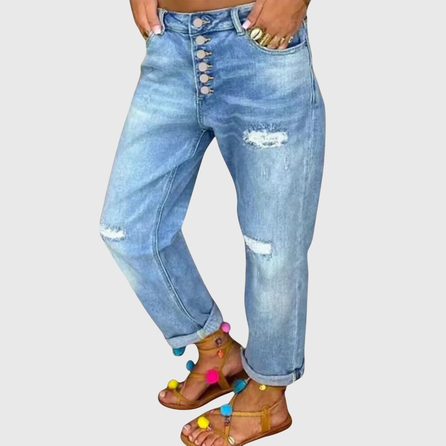 Stylish Relaxed Blue Jeans for Women with High Waist Style