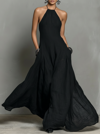 Elegant Black Maxi Dress for Women with Halter Neck Style