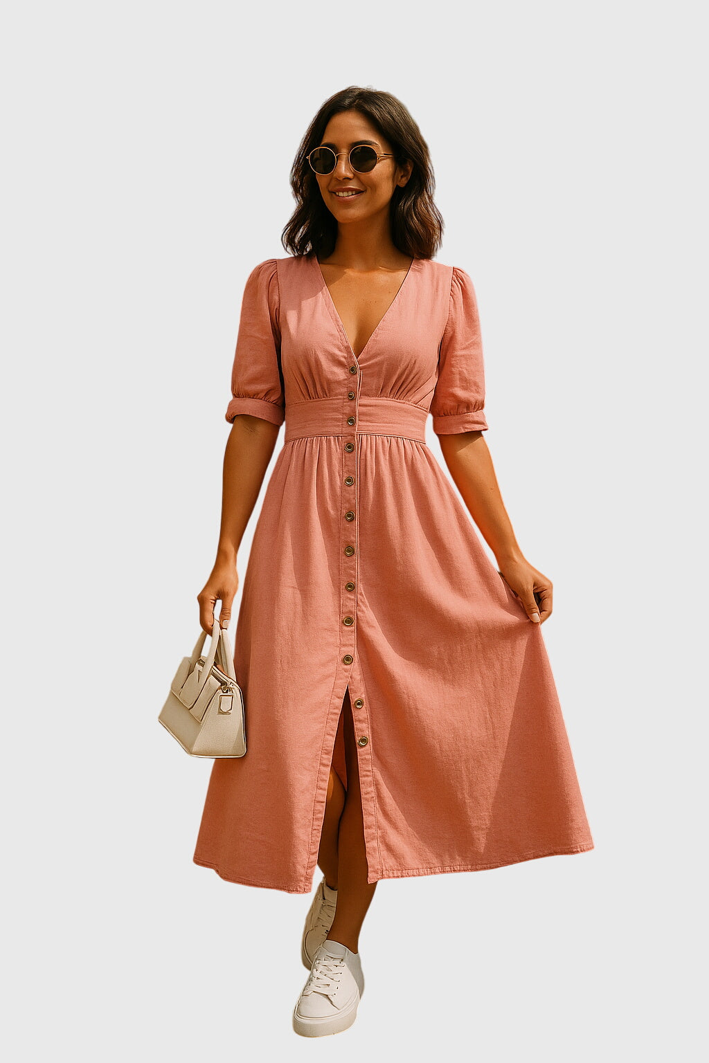 Effortless Denim Midi Dress for Women with V Neck Style