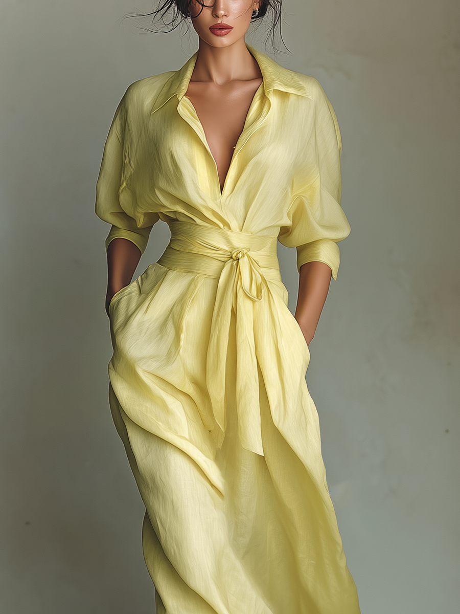 Stylish Yellow Shirt Dress for Women with Long Style