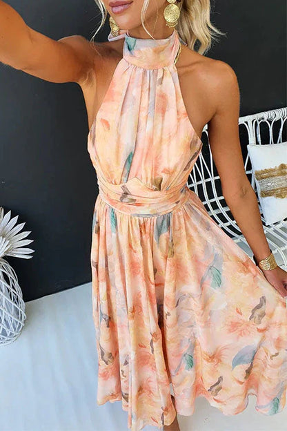 Elegant Floral Halter Maxi Dress for Women with Wedding Guest Dress Style