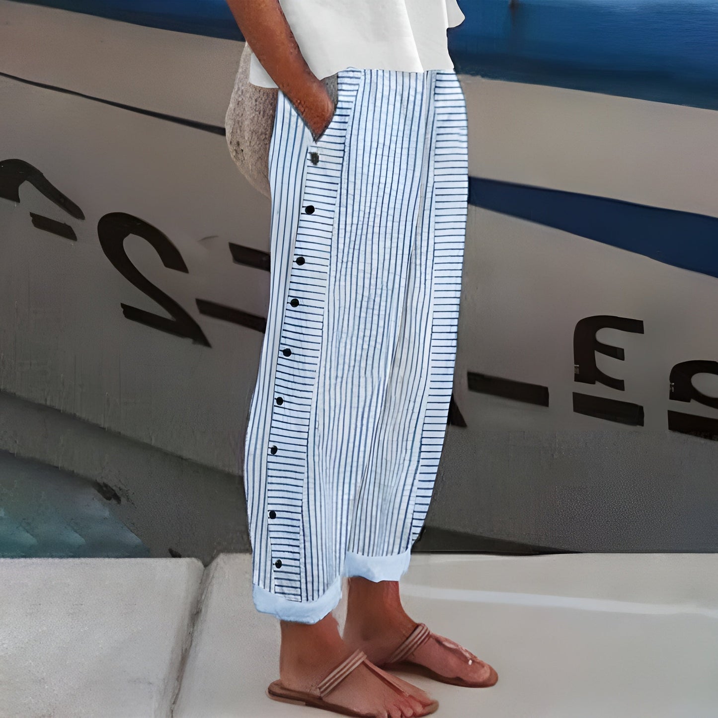 Effortless Striped Wide Leg Pants for Women with High Waist Style