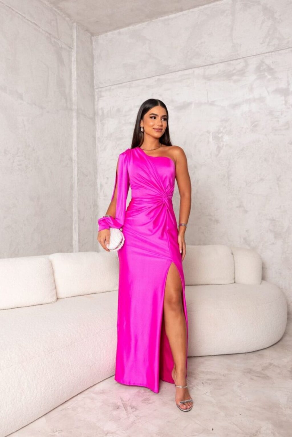 Elegant Satin Maxi Dress for Women with One Shoulder Formal Wedding Guest Style