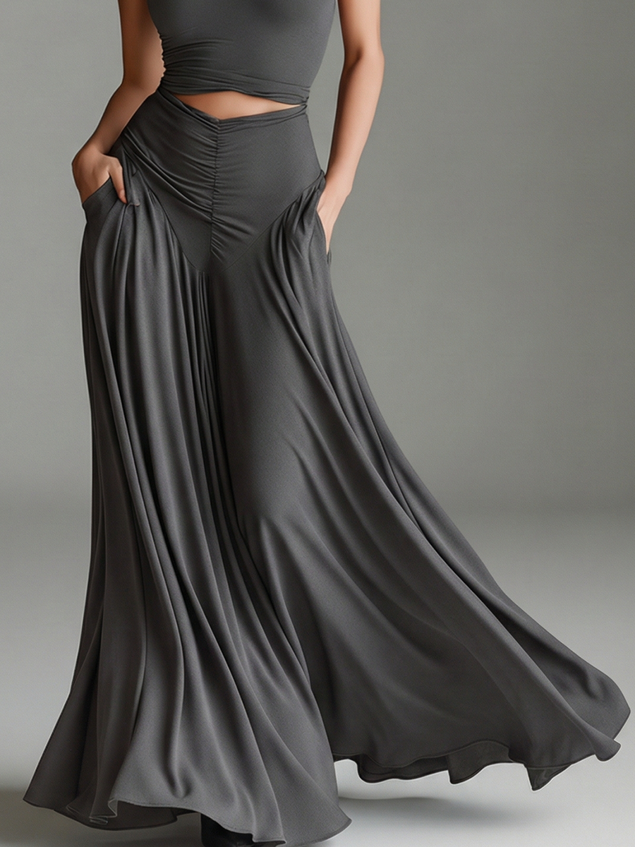 Elegant Gray Maxi Dress for Women with Turtleneck Halter Wedding Guest Dress Style