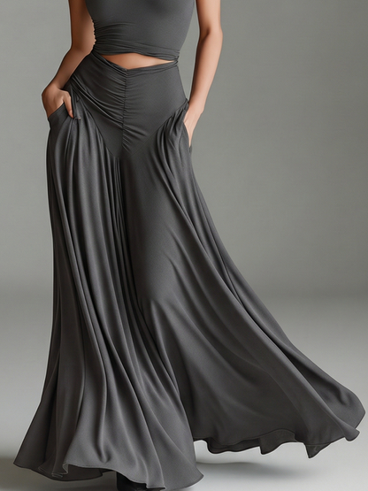 Elegant Gray Maxi Dress for Women with Turtleneck Halter Wedding Guest Dress Style