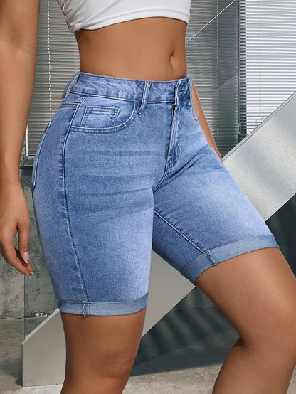 Stylish Blue Denim Shorts for Women with High Waist Style