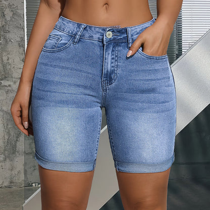 Stylish Blue Denim Shorts for Women with High Waist Style