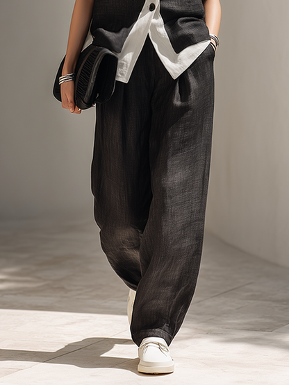 Black Vest Two Piece Set with Wide Leg Pants