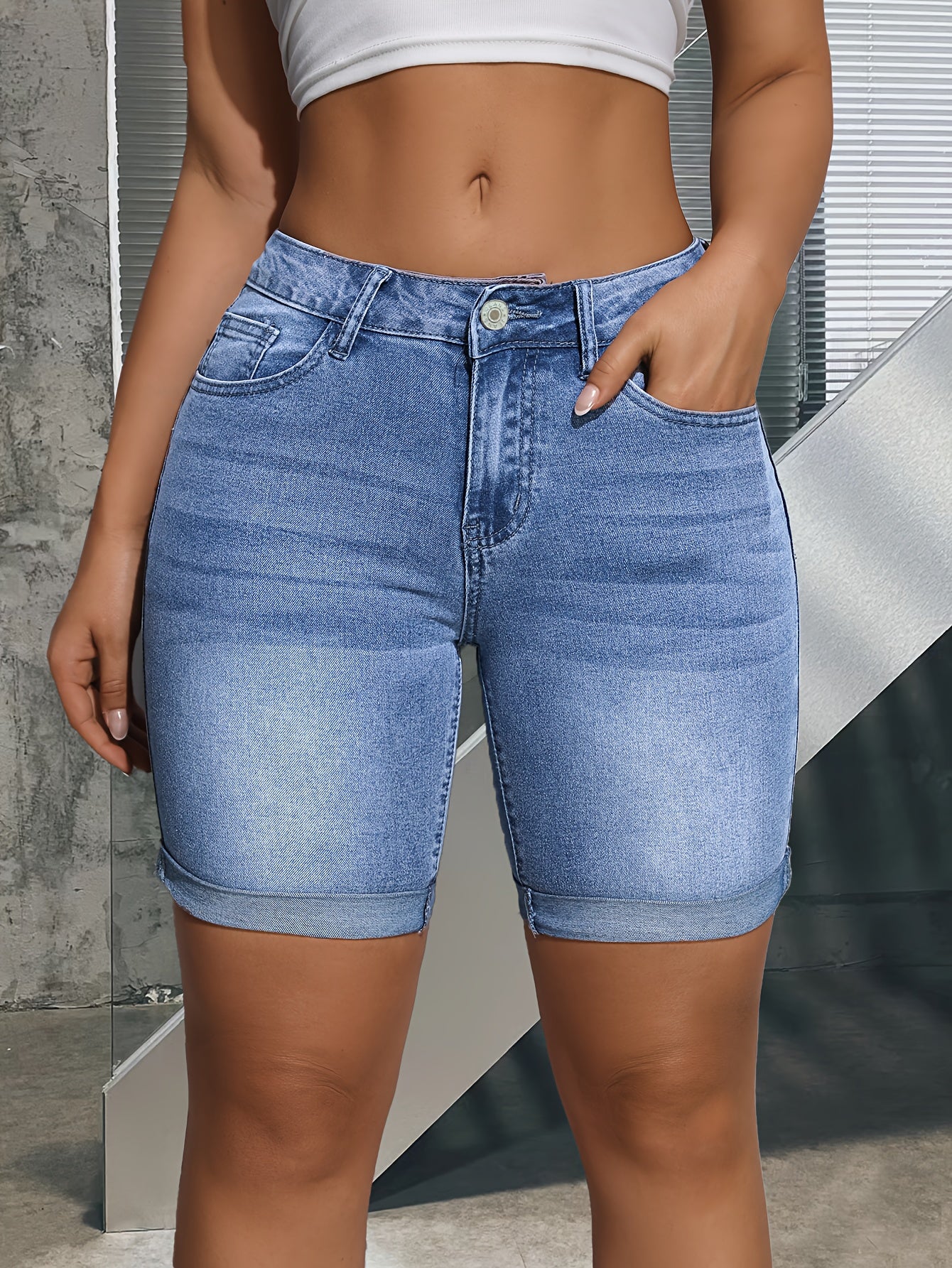 Stylish Blue Denim Shorts for Women with High Waist Style