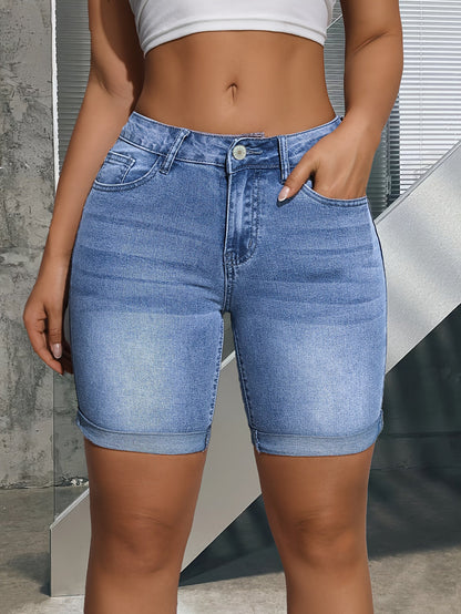 Stylish Blue Denim Shorts for Women with High Waist Style