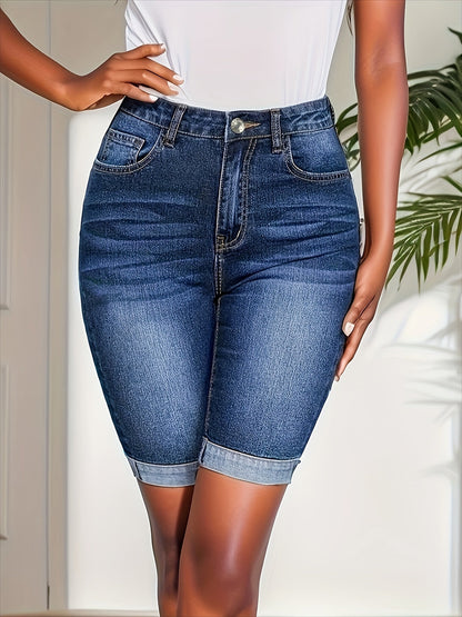 Stylish Blue Denim Shorts for Women with High Waist Style