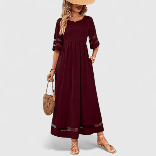 Elegant Red Midi Dress for Women with Round Neck Style