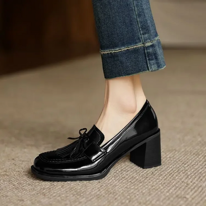 Elegant Tassel Loafer Pumps for Women with Block Heel Style