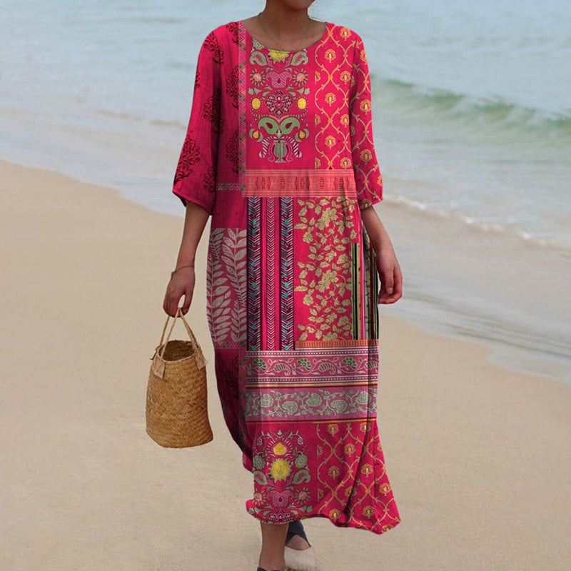 Caroline | Elegant Red Maxi Dress for Women in Boho Casual Style