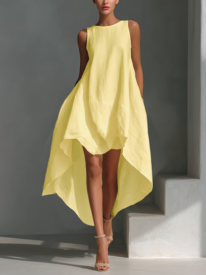 Effortless Linen Midi Dress for Women with Round Neck Style