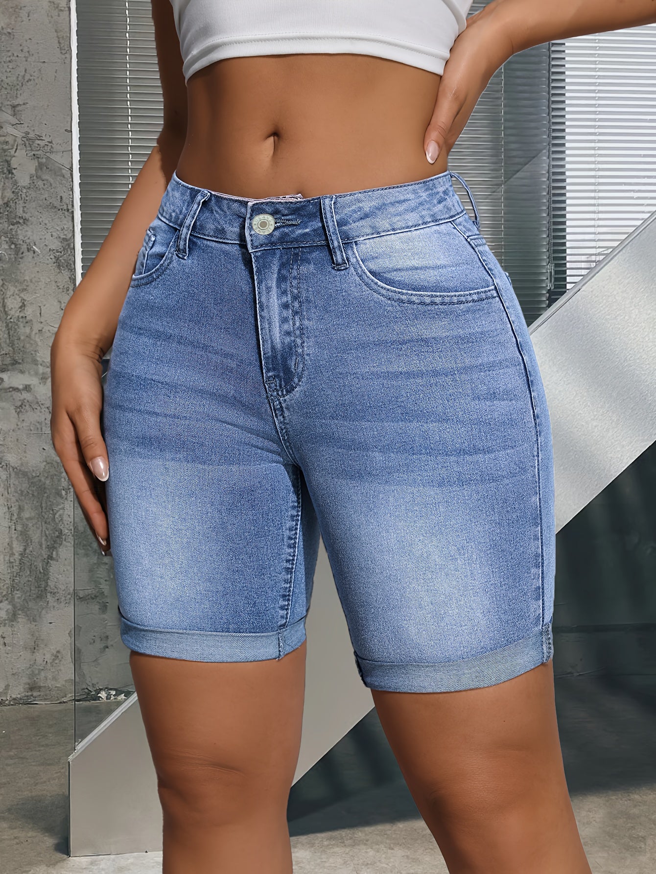 Stylish Blue Denim Shorts for Women with High Waist Style