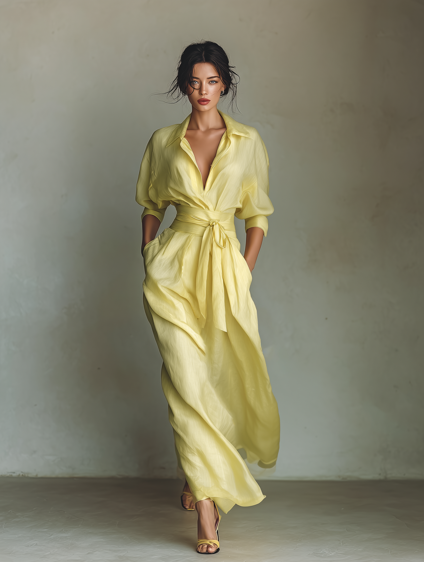 Effortless Ivory Linen Maxi Dress for Women with Crew Neck Style