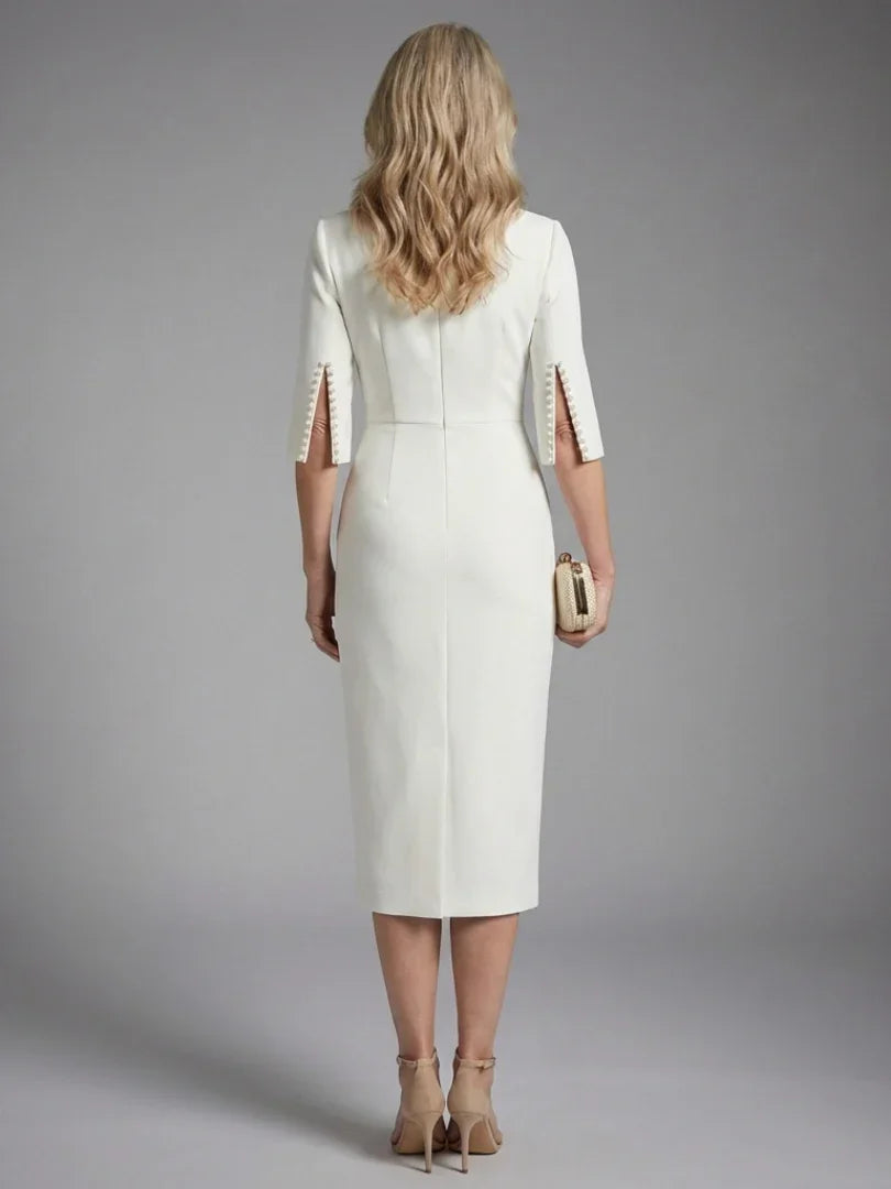 Elegant Midi Dress for Women with Bateau Neck Wedding Guest Dress Style