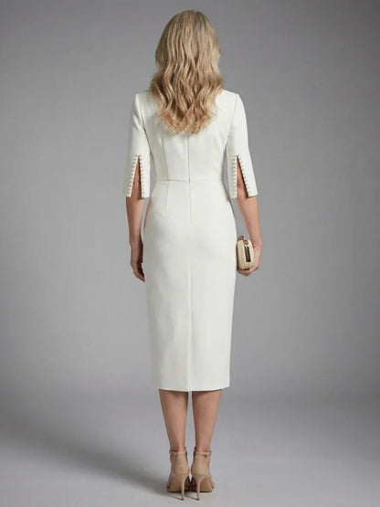 Elegant Midi Dress for Women with Bateau Neck Wedding Guest Dress Style
