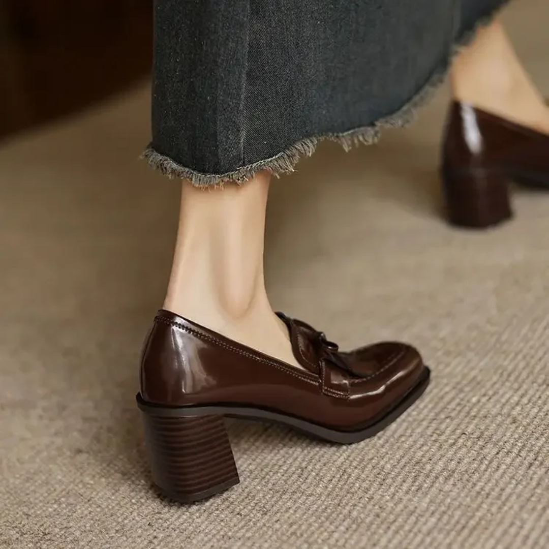 Elegant Tassel Loafer Pumps for Women with Block Heel Style