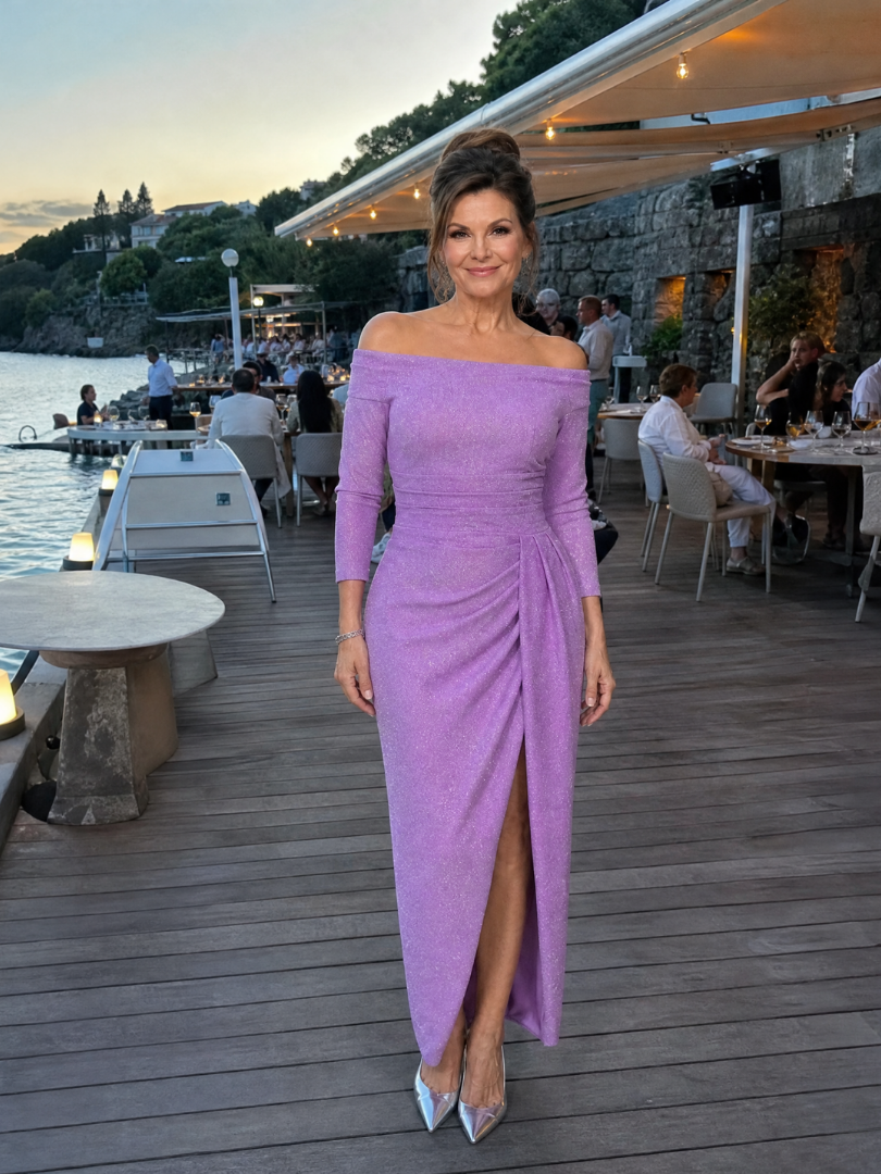 Elegant Midi Dress for Women with Off Shoulder Wedding Guest Dress Style