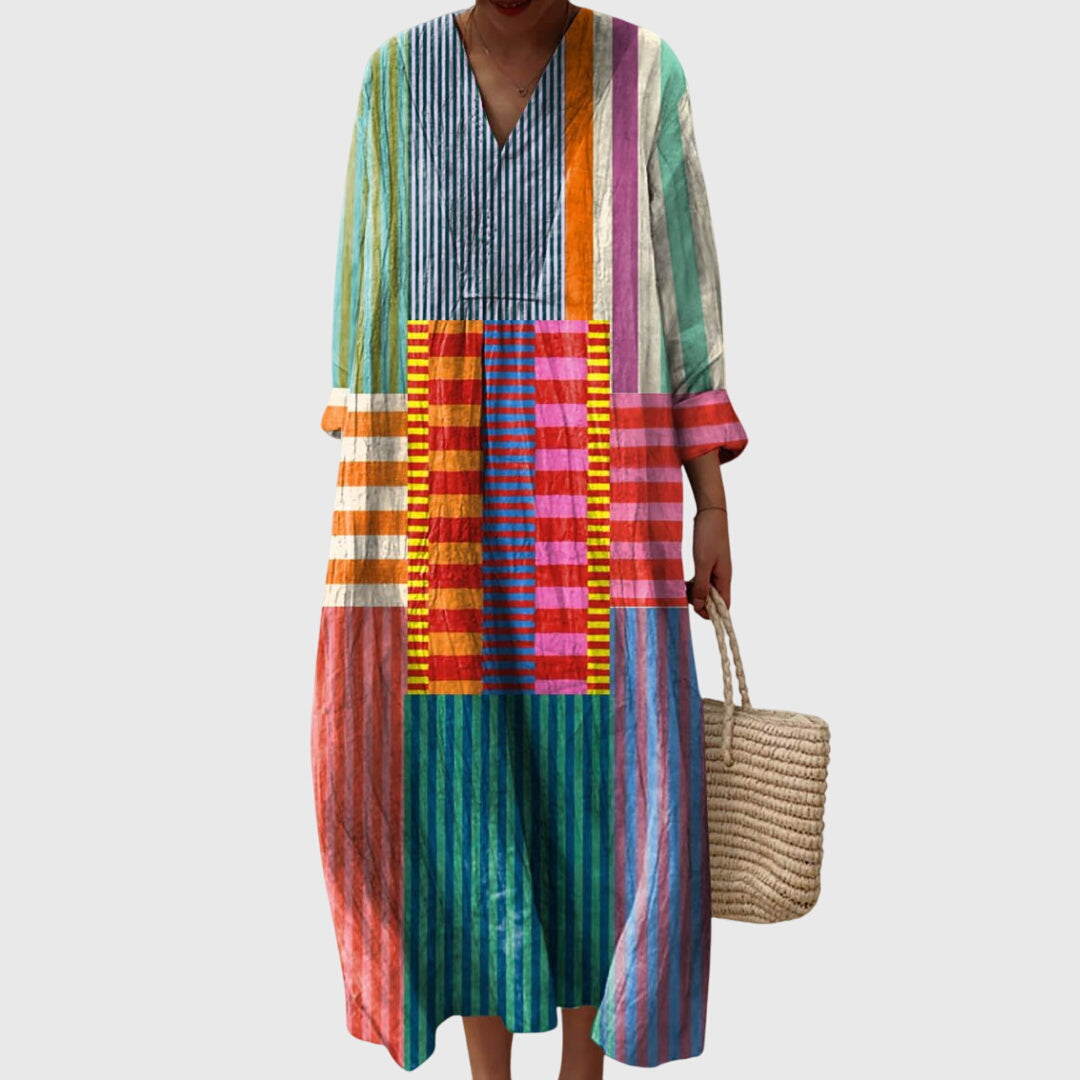 Effortless Linen Maxi Dress for Women with V Neck Long Sleeve Style
