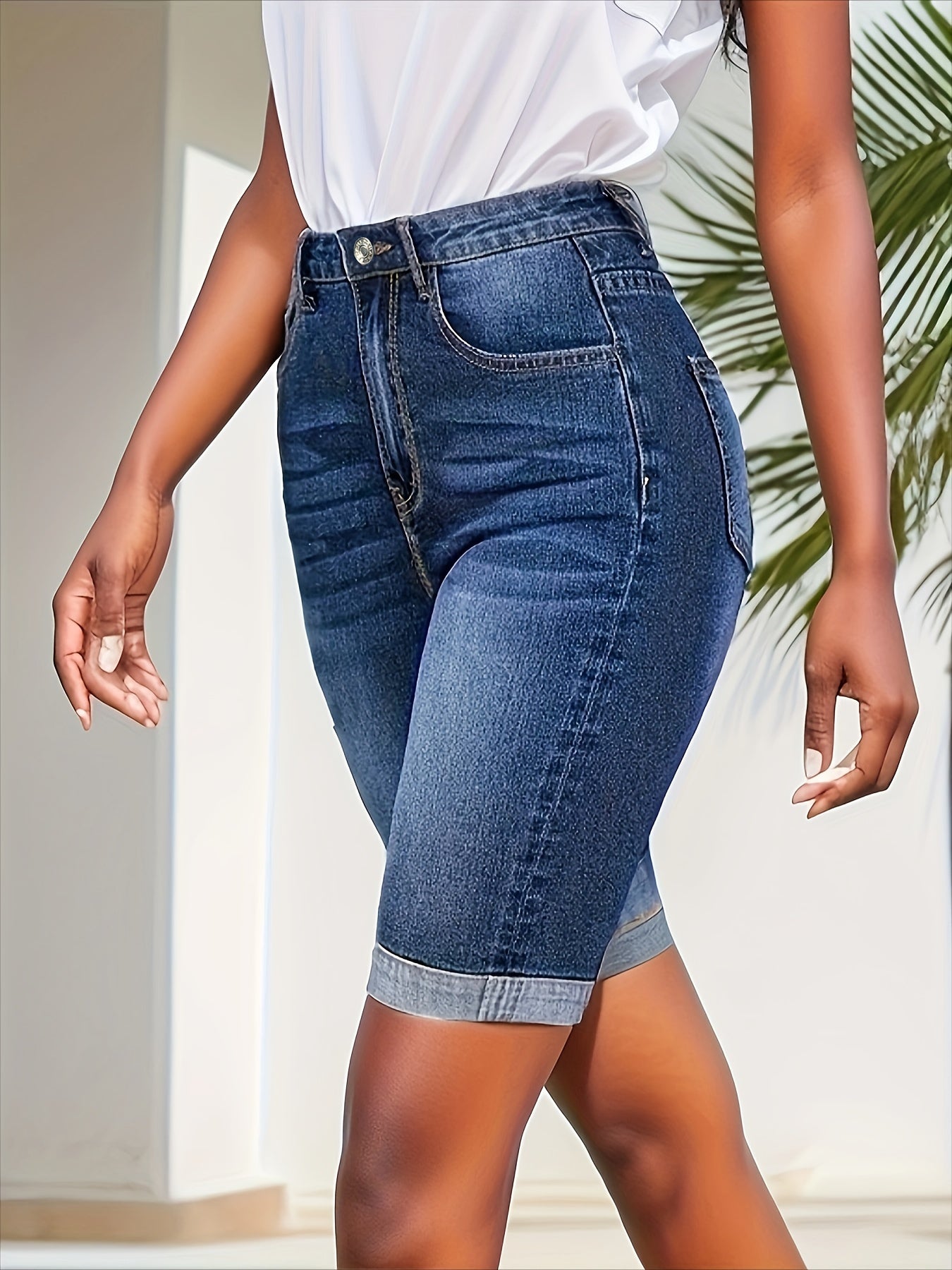 Stylish Blue Denim Shorts for Women with High Waist Style