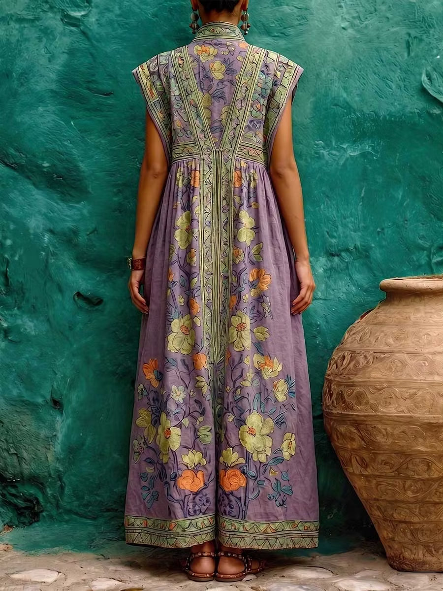 Purple Embroidered Maxi Dress