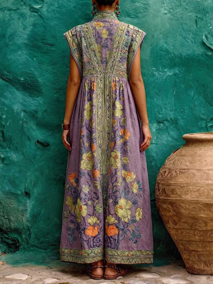 Purple Embroidered Maxi Dress
