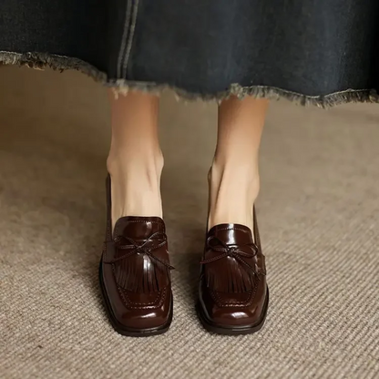 Elegant Tassel Loafer Pumps for Women with Block Heel Style