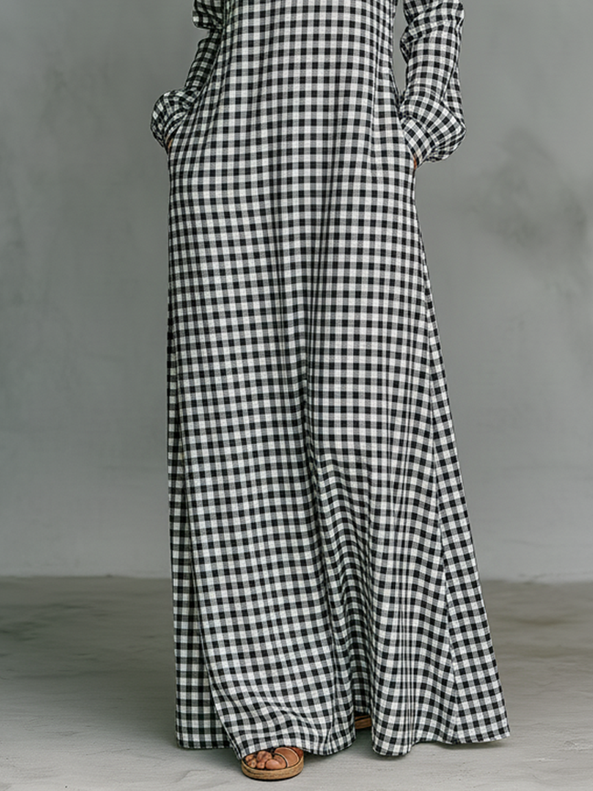 Effortless Plaid Maxi Dress for Women with V Neck Style