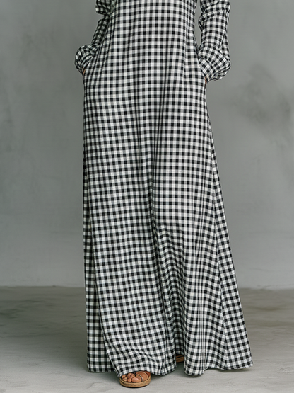 Effortless Plaid Maxi Dress for Women with V Neck Style
